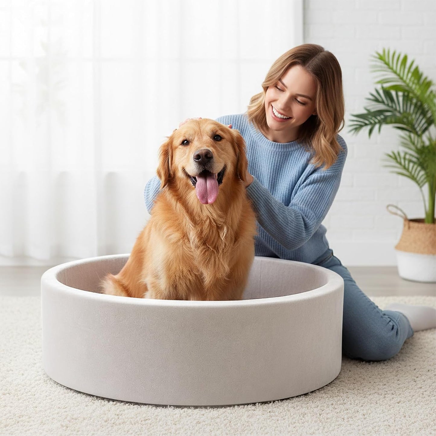 39 Inch Round Dog Bed Ball Pit, Indoor Playpen for Cats and Small Dogs, Dual Use Pet Play and Rest Area, Gray (Balls Not Included)