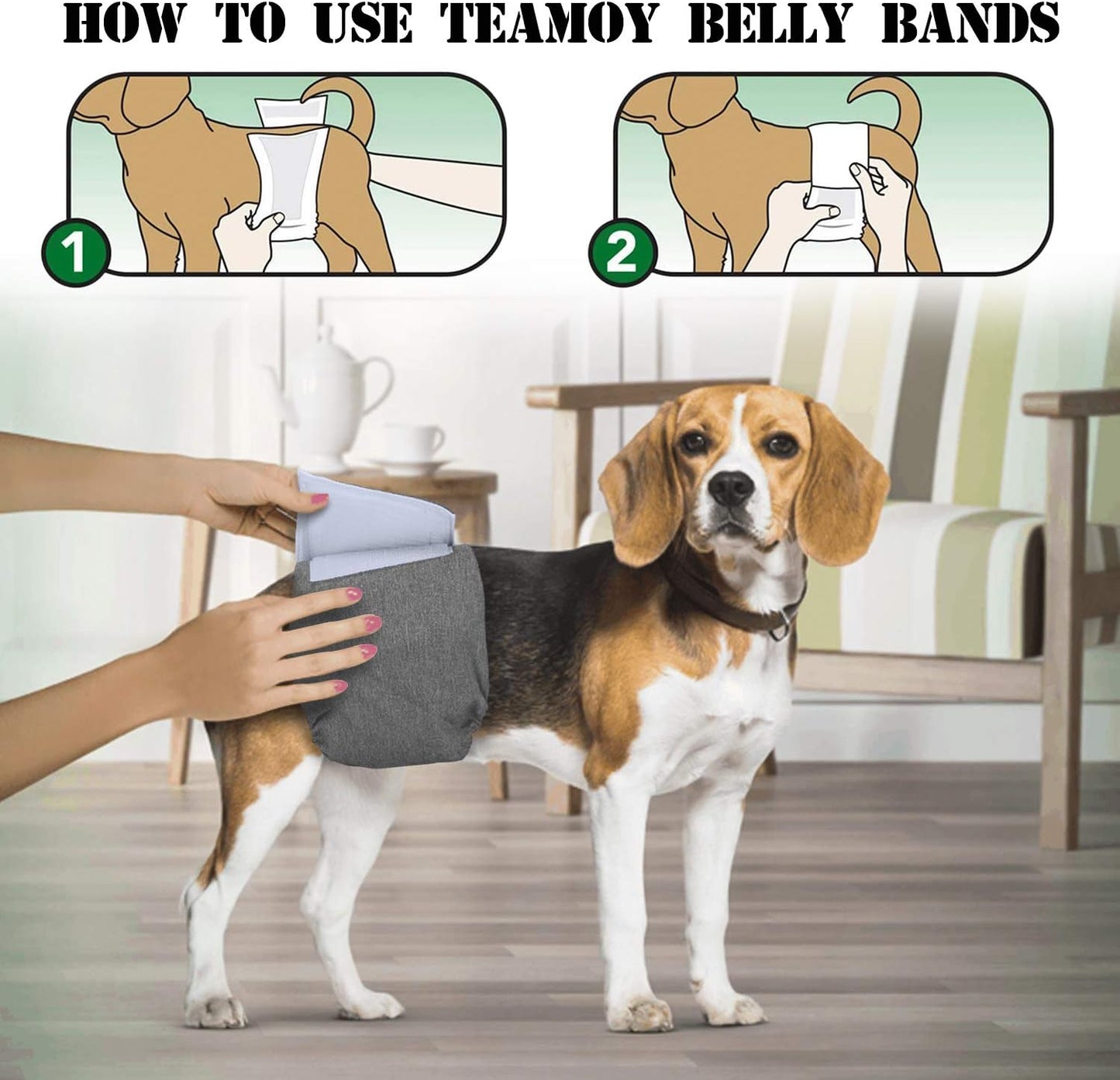 Teamoy 3pcs Reusable Wrap Diapers for Male Dogs, Washable Puppy Belly Band (2XL, 29"-34" Waist, Black+ Gray+ Blue)