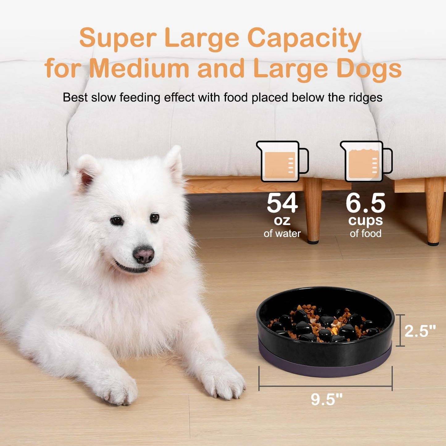 Sted Ceramic Slow Feeder Dog Bowls for Medium Large Breed, Slow Feeding Dog Bowl, Dogs Food Bowls for Fast Eaters, Puzzle Dogs Food Bowl with Silicone Base, Maze Black