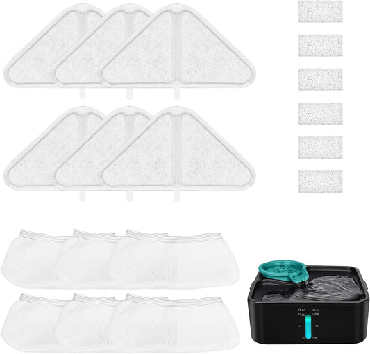 6 Packs Replacement Filters for Kastty Dog Water Fountain 230oz/7L, Pet Fountain Filters, Cat Water Fountain Filters with 5 Layers Filtration System, Including Filter, Sponges, Mesh Bags