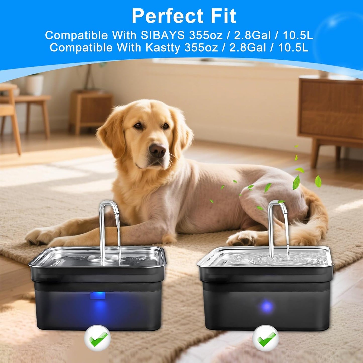 24PCS Dog Water Fountain Filter Fit for SIBAYS 355oz/2.8Gal/10.5L (FS70) & Compatible with Kastty, Sponge and Coconut Carbon for Large Dog Water Bowl Filter Replacement