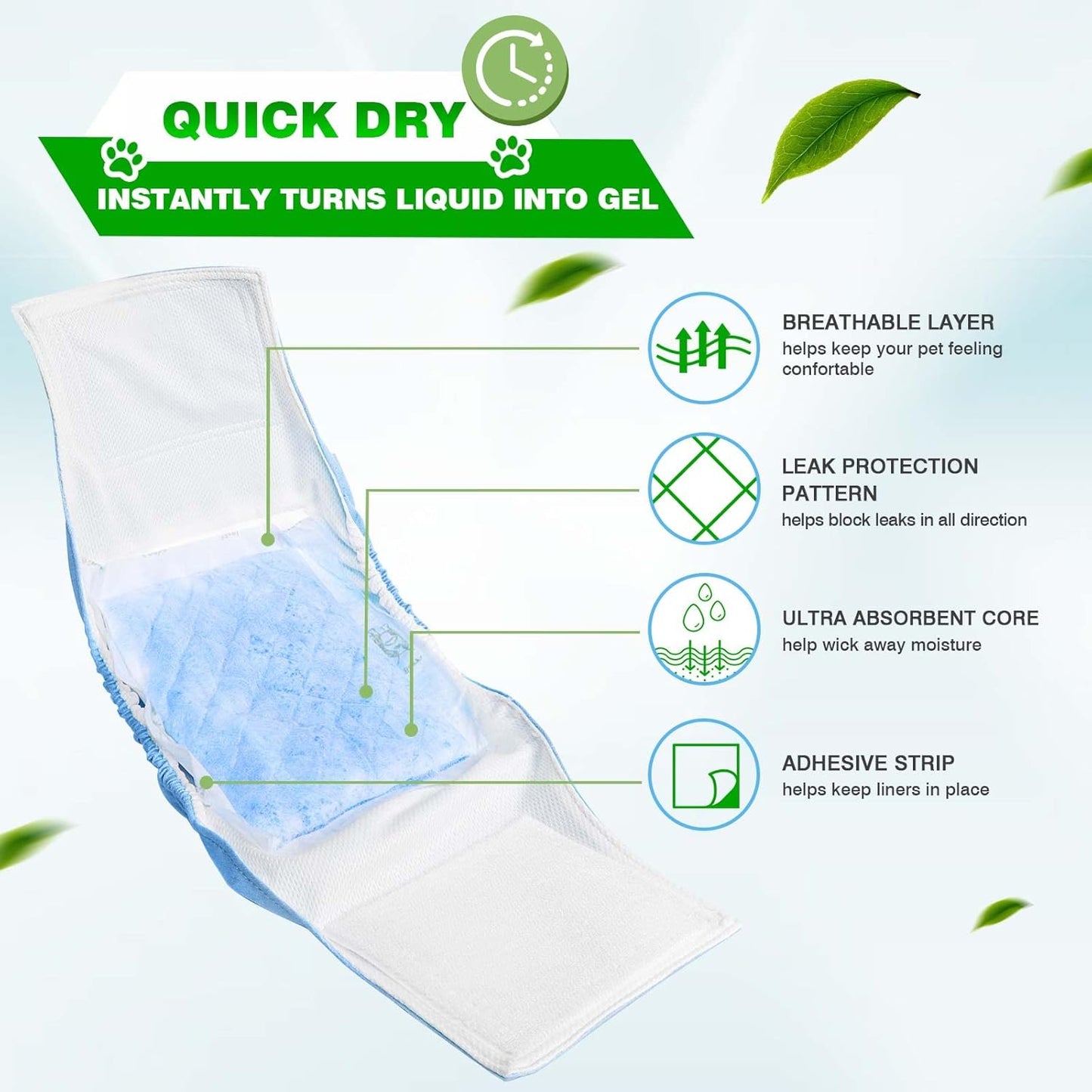 Dog Diaper Liners 100ct Super Soft and Absorbent Dog Diaper Booster Pads for Male Dog Belly Bands or Female Dog Diapers (Long, 100pcs)