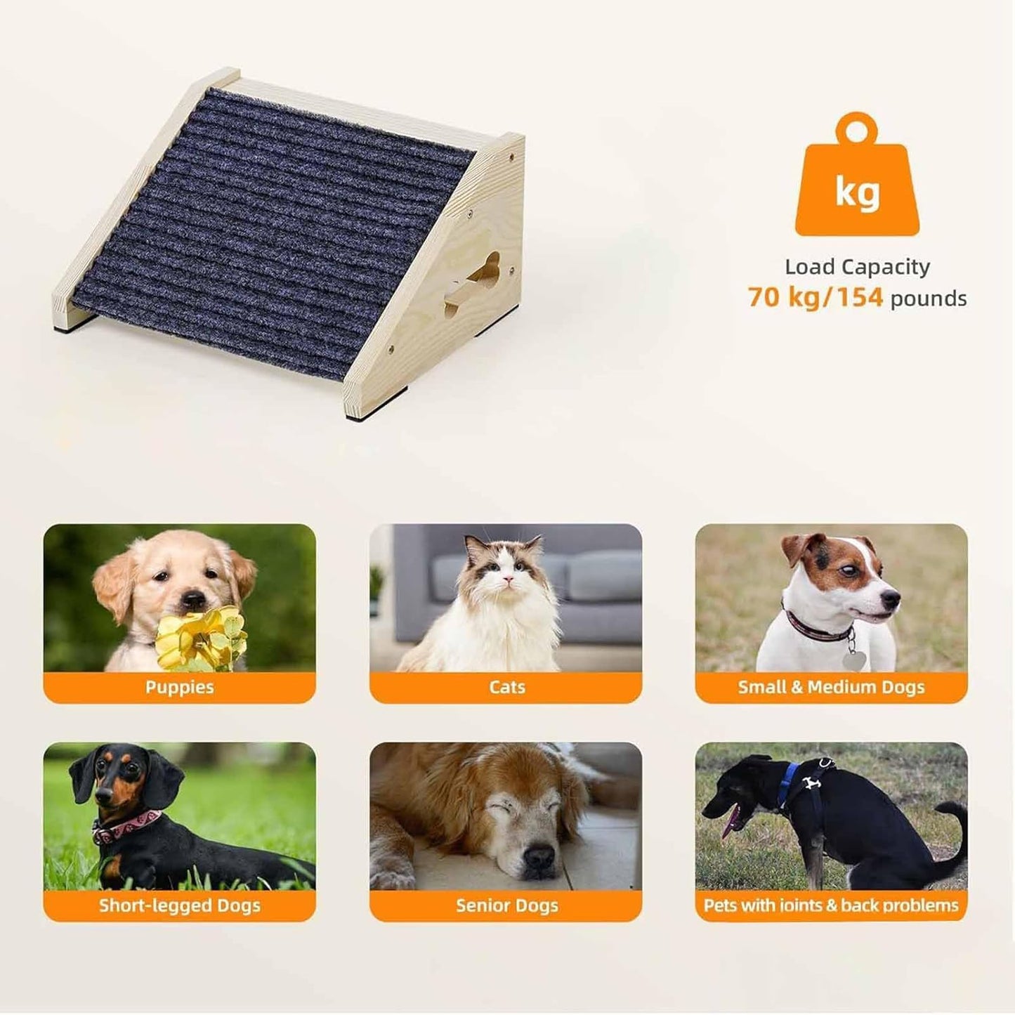 Wooden Dog Ramp - 26 Degree Non Slip, Portable Safety Ramps, Pet High Bed Climbing Stairs, Pet Ramp Accessory, Indoor Step Helper, for Couch Sofa Staircase Steps Indoor Use