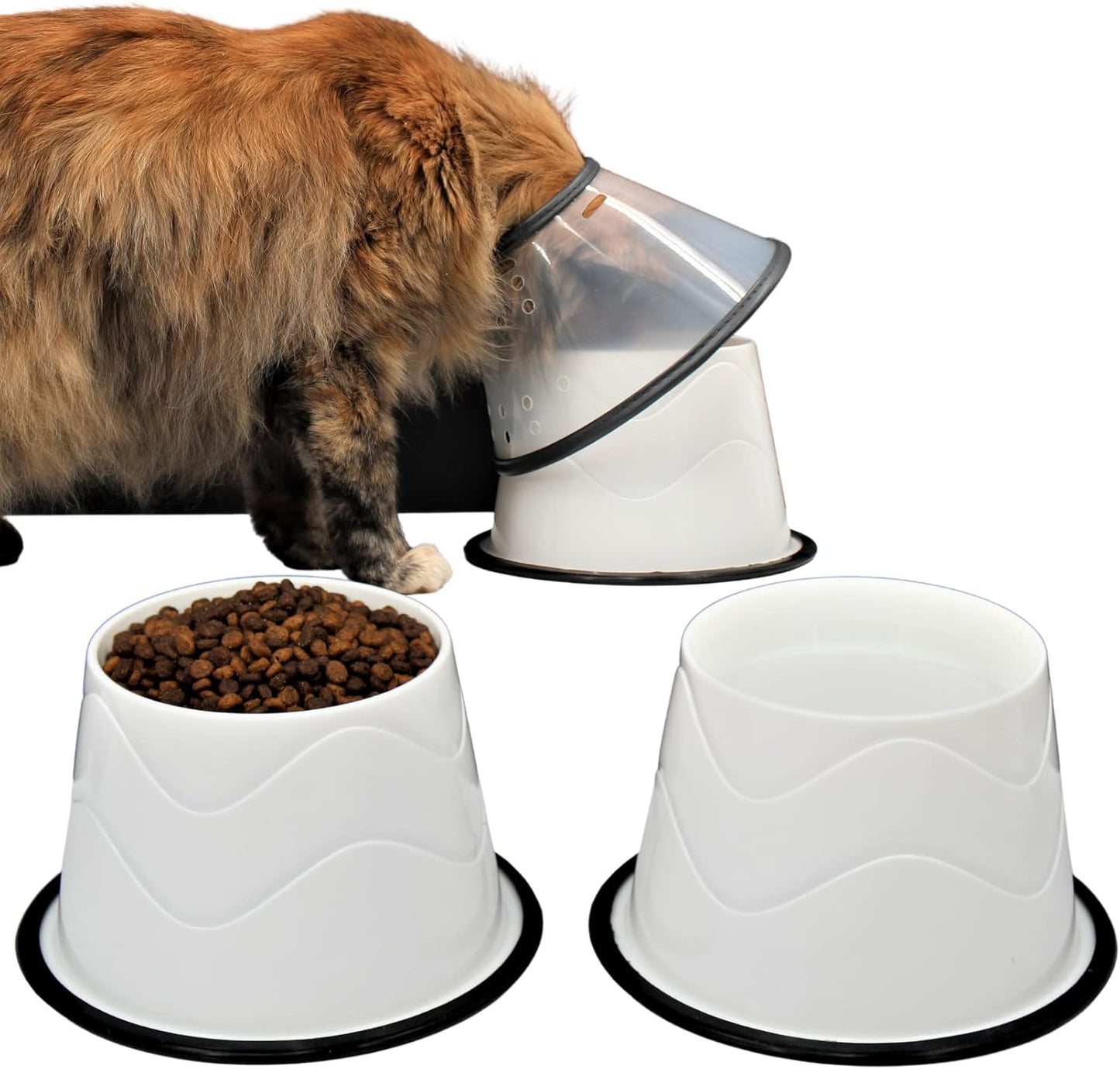 No Slip Base Elevated Bowls for Small Dogs and Cats Wearing Cone - Raised Bowls for Dogs and Cats - 2 Pair