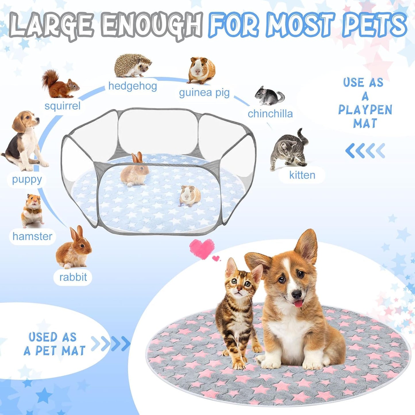 4 Pcs Round Whelping Pee Pads Washable for Dogs Waterproof Pet Training Mats Reusable Puppy Whelping Pads Non Slip Cat Dog Bed Mat for Crate Kennel(Large Star,32 Inches)
