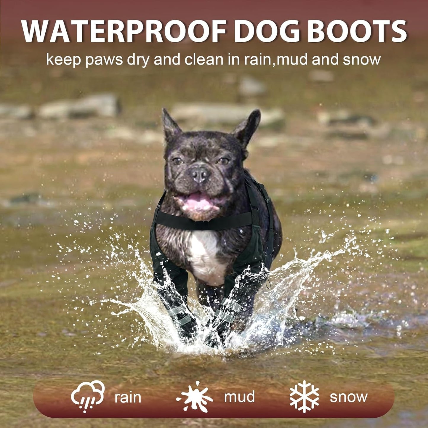 Dog Suspender Boots, Waterproof Dog Boots& Paw Protectors, Winter Snow Boot for Large Dogs, Stay-On Anti Dirt Legging Shoes for Rain & Mud, Reflective Anti-Slip Booties for Hiking, Black XXL