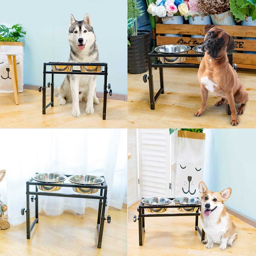 SCENEREAL Adjustable Raised Pet Bowls with 2 Bowls for Dogs - Stainless Steel Elevated Pet Feeder, Dog Water Dishes Station Food Bowls Stand for Medium Large Dogs