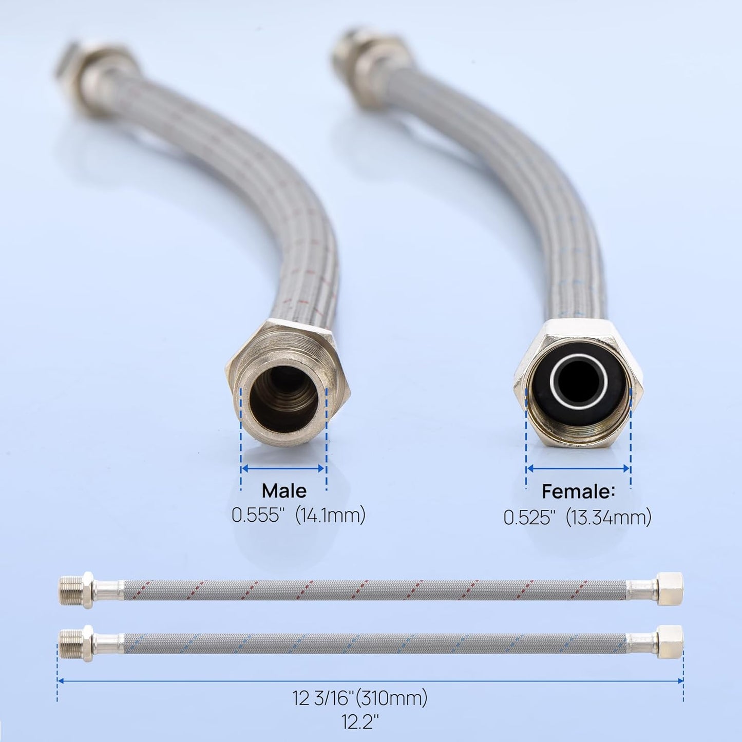 J-HVA Faucet Supply Lines Length 12" x G 3/8 Female Thread Connector Braided Nylon Extension Hoses for Bathroom Kitchen Sink Faucet Hose Filter, Stainless Steel Nut (1 Pair)