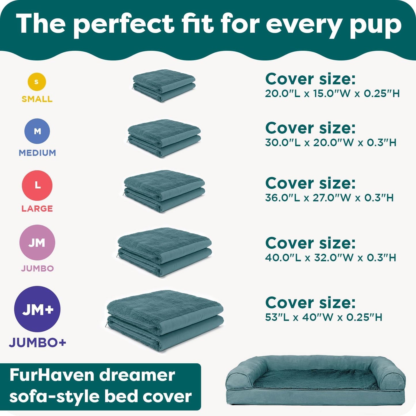 FurHaven Replacement Dog Bed Cover, Classic Sofa Design with Ultra-Plush Sleep Surface for Protecting Pet Mattresses, Zippered & Machine Washable, Large, Plush & Suede, Deep Pool