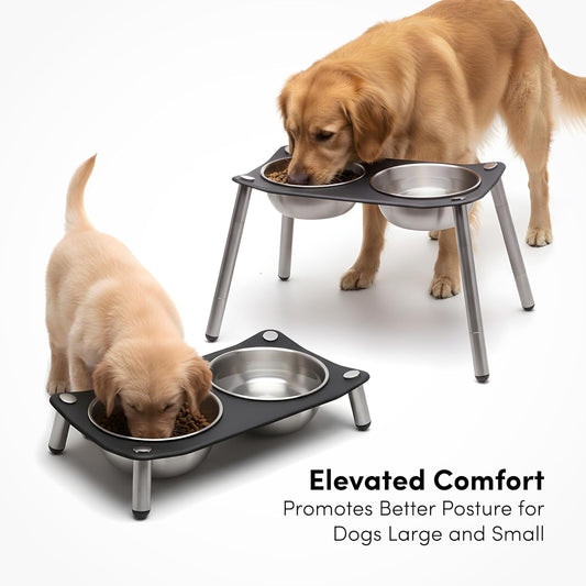 Adjustable Elevated Dog Bowl 56 fl oz Stainless Steel Bowls