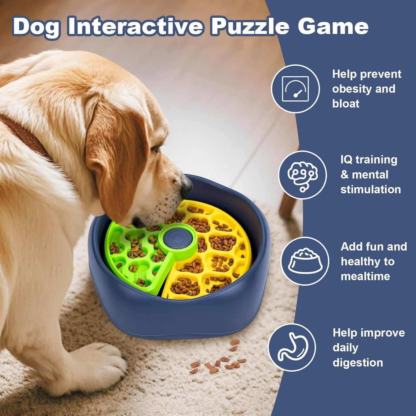 Interactive Pet Puzzle Slow Feeder Bowl - Innovative Rotating Design, Anti-Gulping, Promotes Digestion & Mental Stimulation, Non-Slip Food Dispenser for Small & Medium Dogs & Cats (Yellow & Green)