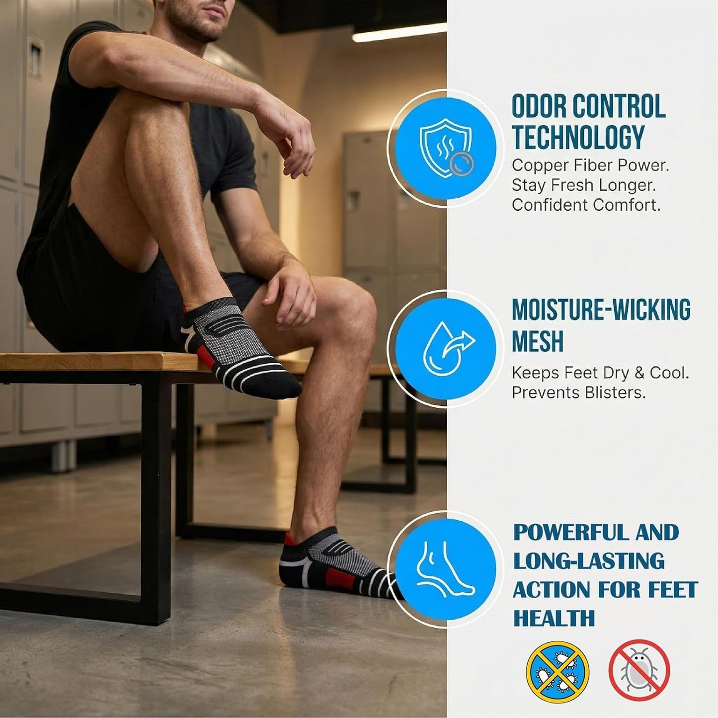 Kodal Ankle Compression Socks, Copper Yarn Low Cut Training Socks, Odor Free Moisture-wicking Arch Support Cushion