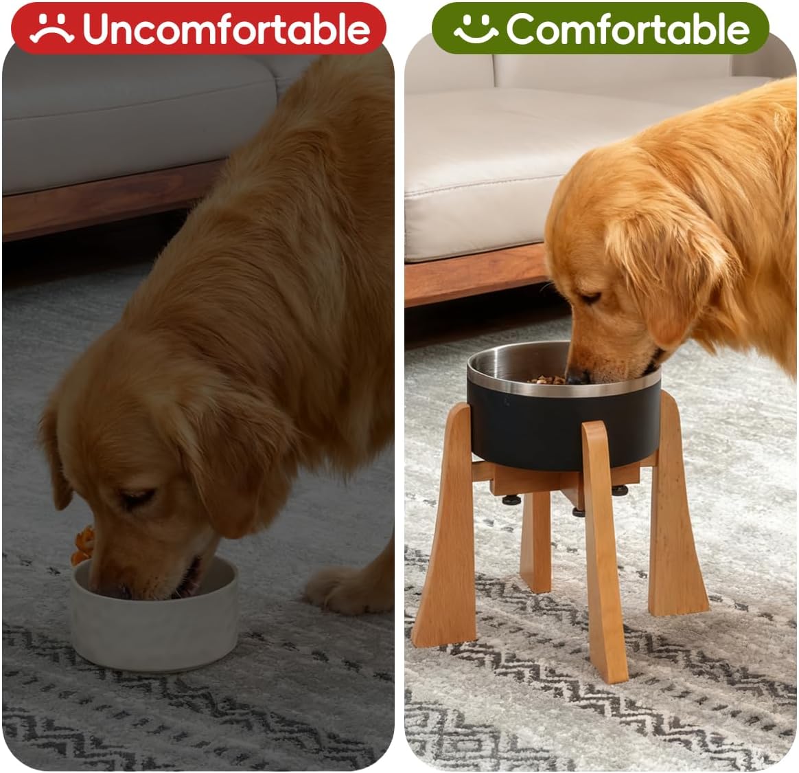 Elevated Dog Bowl Stand - Nature Beech Wood Stand 10-inch High Neck-Protecting Raised Stand for Medium & Large Sized Dog Adjustable Bowl Base Non Toxic Pet-Friendly Feeder Stand