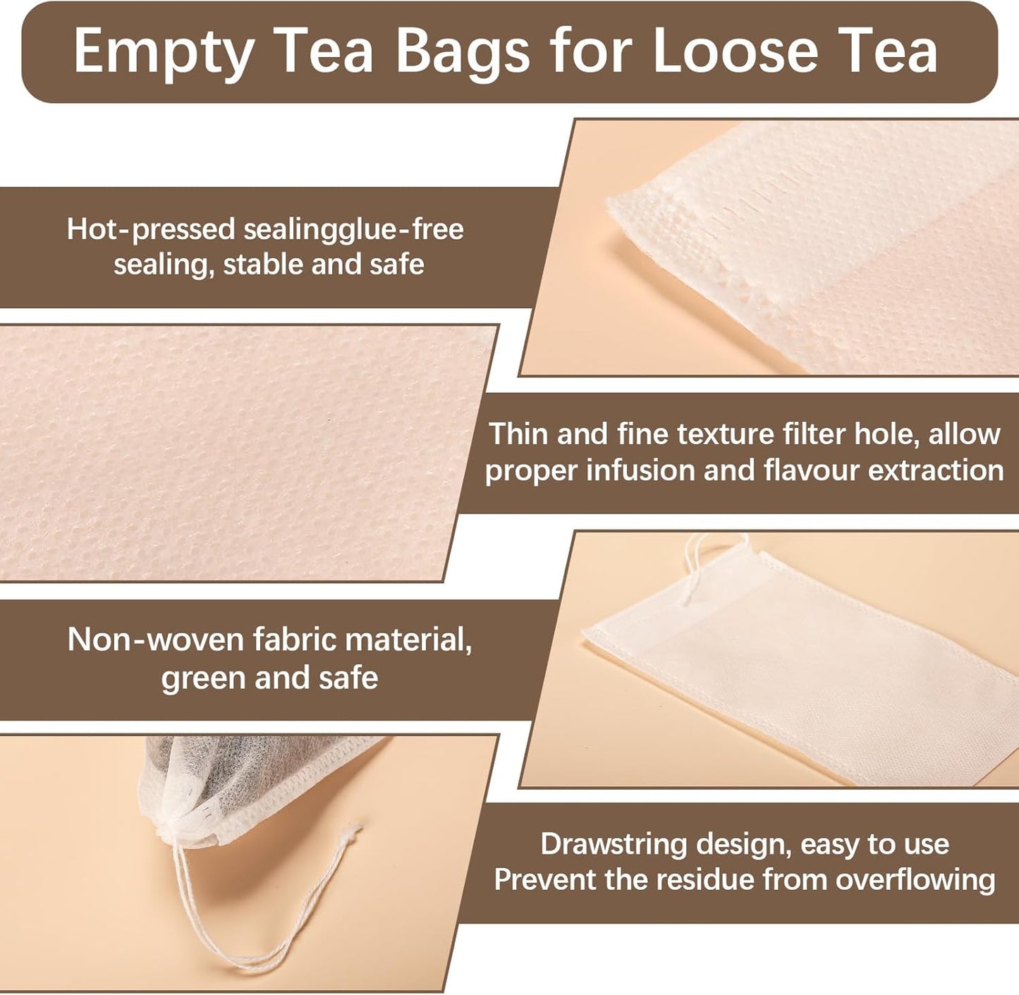 300 Pcs Empty Tea Bags for Loose Leaf Tea, Disposable Small tea Filter Bags with Drawstring fillable Cloth Diy Empty Tea Sachets for Loose tea, Coffee, Herbs, Spice (2.76 x 1.97 inch)