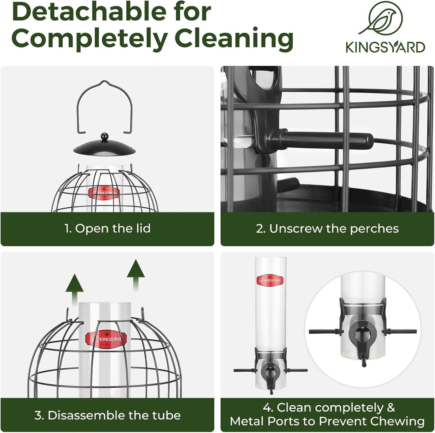 Kingsyard Metal Bird Feeder for Outdoors, Squirrel Proof Caged Tube Feeders Hanging Green, Wild Small Birds Rainproof Station for Garden Yard Seed Easy Clean, Black