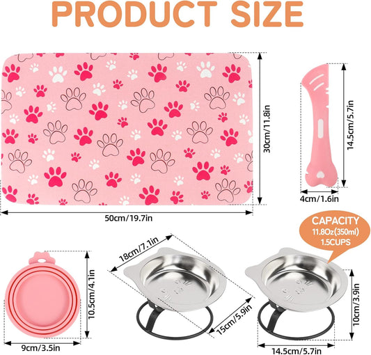 2-Pack Elevated Cat Bowls with Non-Slip Mat, 15°Tilted 7.1" Wide Raised Stainless Steel Cat Food Dishes, Whisker Friendly Bowls for Neck Stress-Free Anti-Vomiting Feeding for Cats & Small Dogs