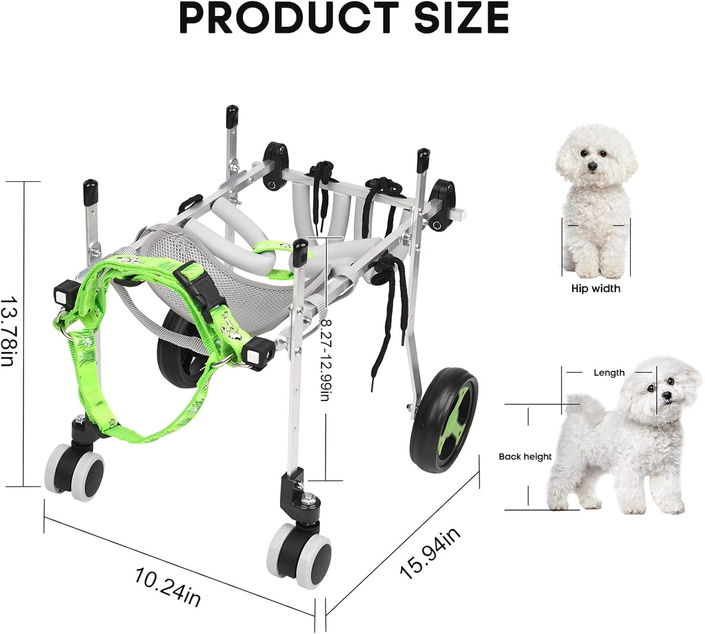 4-Wheel Dog Whee/lchair for Back Legs, Helps Pets Walk Run and Play Again, Suitable for Small/Medium Pets Under 13 lbs