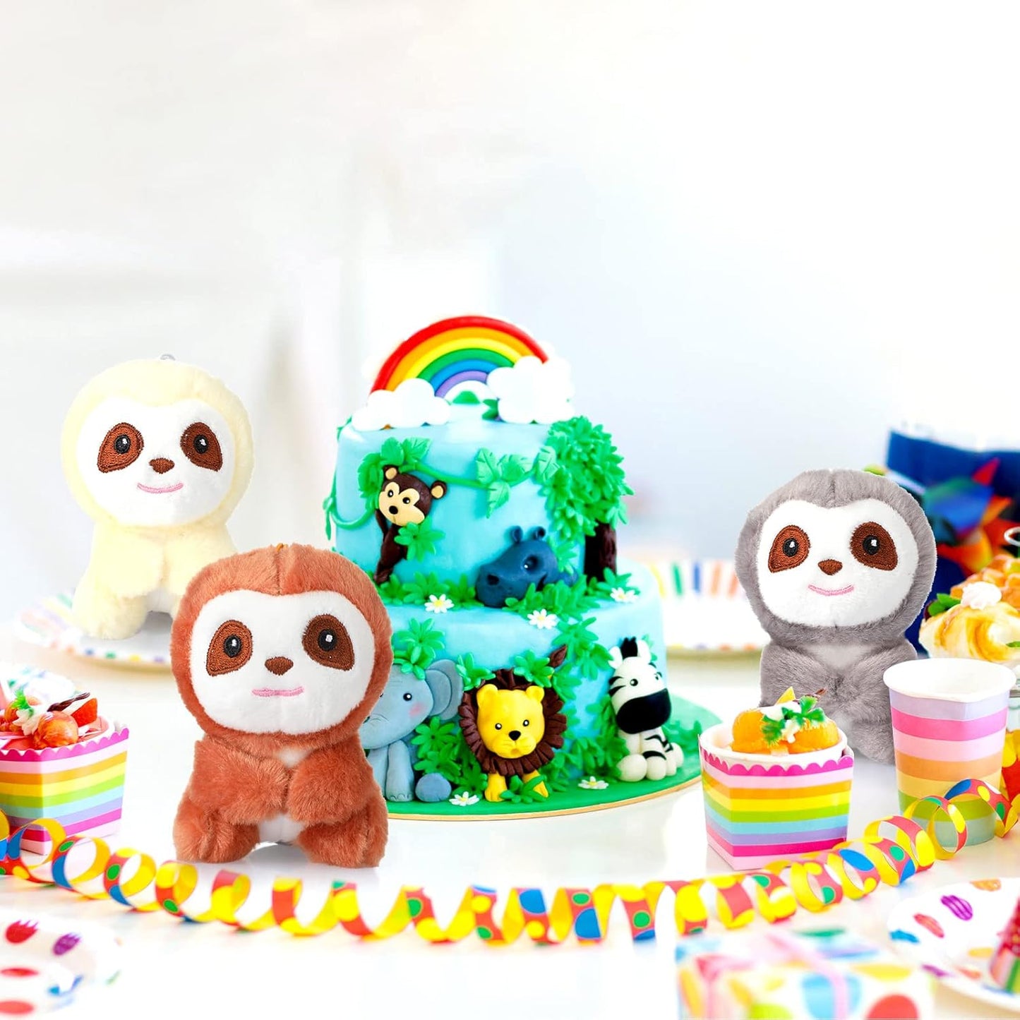 9 Pcs Mini Sloth Stuffed Animal Sloth Birthday Party Supplies Small Baby Shower Sloth Gifts Soft Huggable Adorable Jungle Animal Plush Toys Set for Party Favors Award 4 Inches (Brown, Gray, Beige)