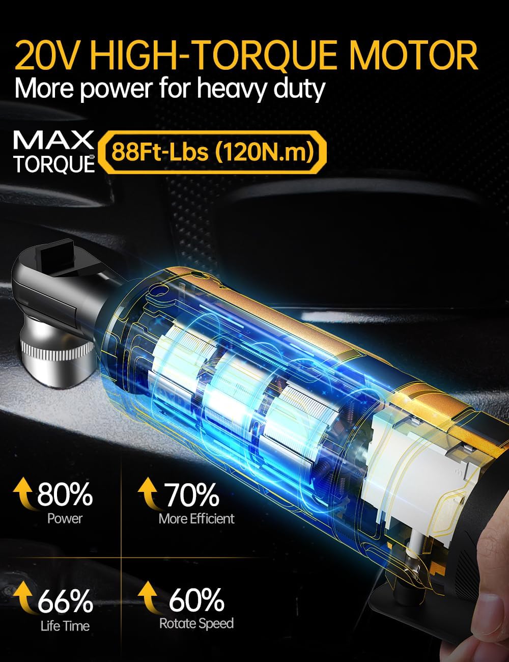 3/8 Inch Cordless Ratchet Wrench for DEWALT 20V Battery, 88Ft-Lbs, 0-400RPM, Electric Ratchet Wrench Set w/Variable Speed Trigger, Reinforced Head, R&F Switch, 7 Sockets,3/8" to 1/4" Adapter