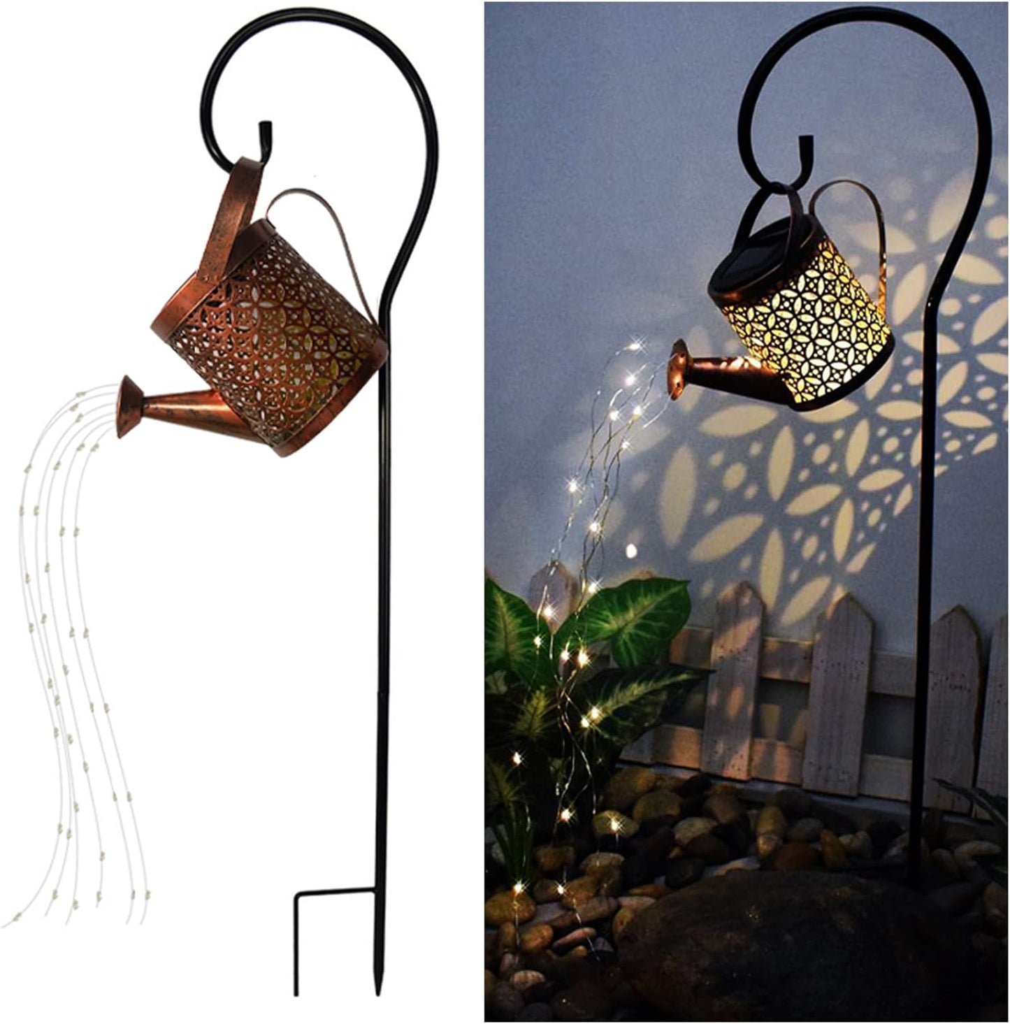 Solar Lanterns Outdoor Waterproof,Metal Watering Can Garden Decor Ornaments,Yard Art Hanging Path Lights,Outside Patio Decorations,Gardening Birthday Gifts for Mom Grandma Women,with Hook, Large
