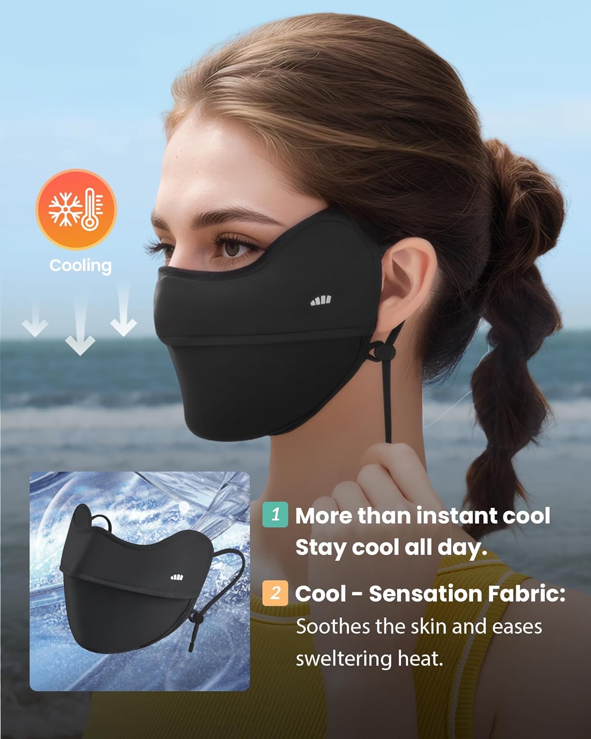 BENEUNDER UV Sun Protection Face Cover/Neck Gaiter Scarf UPF50+ Breathable Cooling for Summer Outdoor Activities Reusable