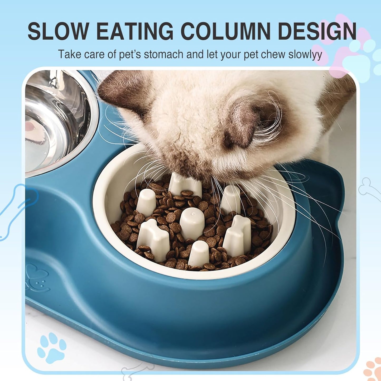 Slow Feeder Dog Bowls & Cat Bowls, AKEISHE 3-in-1 Stainless Steel Pet Food Dish with Non-Slip Base, Fun Maze Design to Prevent Bloating, Choking & Overeating for Fast Eaters