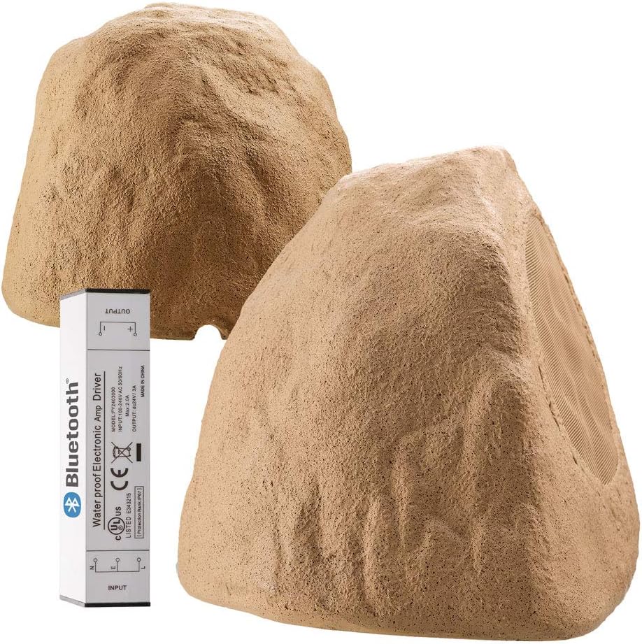 OSD Audio 8" Wireless Bluetooth Outdoor Rock Speaker Sandstone Canyon Brown Pair IP67 Power Supply BTR805