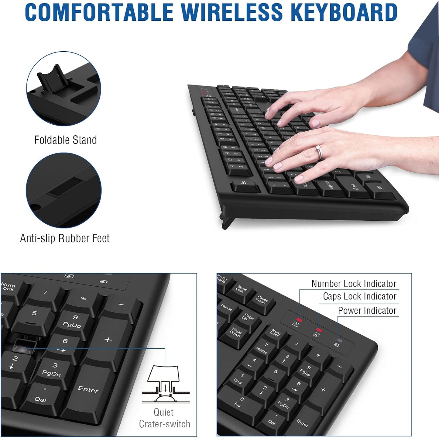 Wireless Keyboard and Mouse Combo, EDJO Full-Sized 2.4GHz USB Computer Wireless Keyboard and Optical Mouse for Windows, Mac, Laptop/Desktop/PC