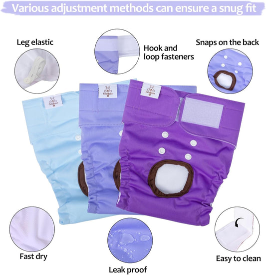CuteBone Dog Diapers Female 3 Pack Reusable Doggy Diapers with One Suspender for Small Medium Large Dog Period BDD01M