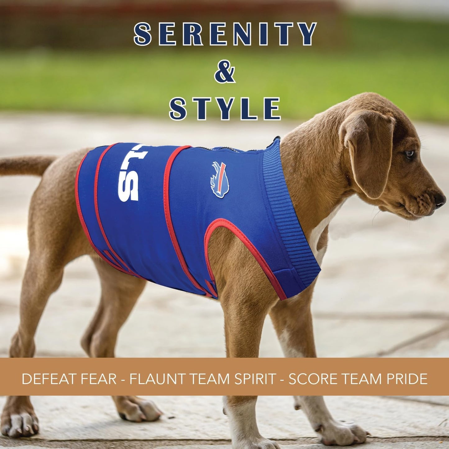 NFL Buffalo Bills Dog Anxiety Shirt Calming Soothing Solution Vest, for Dogs & Cats with Anxiety, Fears, Fireworks, Loud Noises, Dark, Lonely Keeps Dogs Calm and Feeling Safe, Relaxing Jacket, Medium