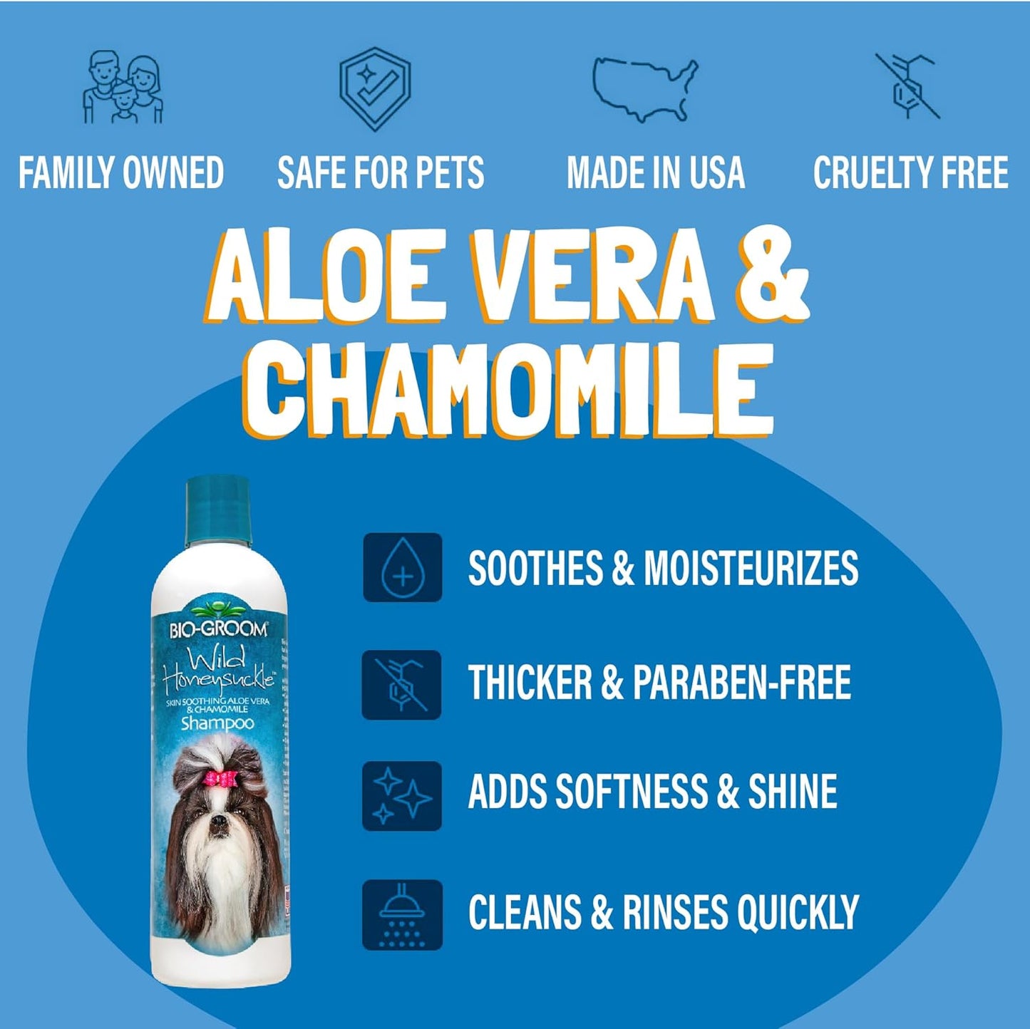 Bio-Groom Wild Honeysuckle Dog Shampoo - Natural Scent Pet Shampoo, Aloe Vera, Chamomile, Cat & Dog Bathing Supplies, Puppy Wash, Cruelty-Free, Made in USA, Quick Rinse Cat Shampoo - 12 fl oz 1-Pack