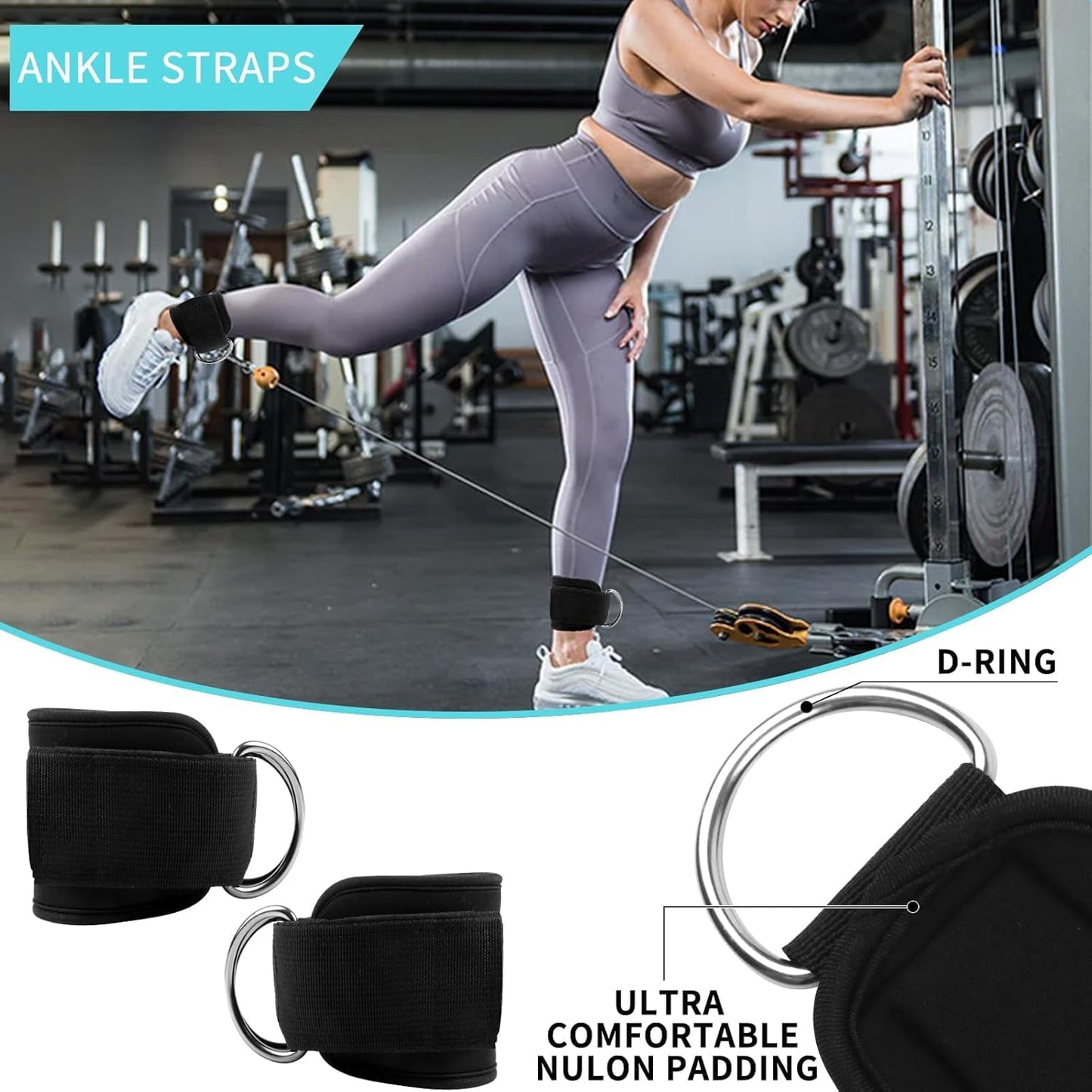 Barbell Pad Set for Squat,10 PCS Hip Thrusts Workout Foam Weight Lifting Bar Cushion with 2 Gym Ankle Straps,3 Hip Resistance Bands,2 Lifting Strap,Barbell Pad and Carry Bag