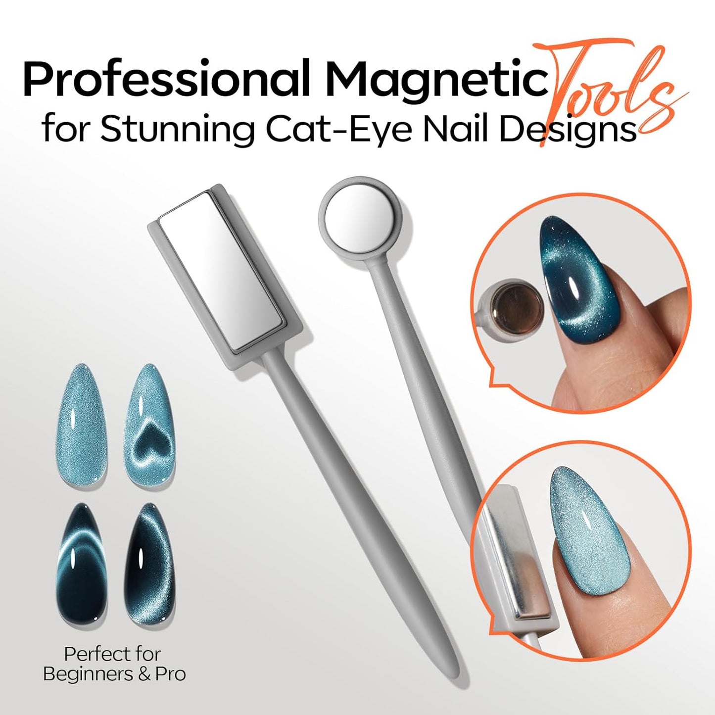 modelones Cat Eye Magnet Set for Nails, Heart Cateye Powerful 3 IN One Magnetic Pen Nail Design Square Double Head Round Magnets Tool Glassy Moon French Flower Cats Eye Effect Manicure DIY Gift