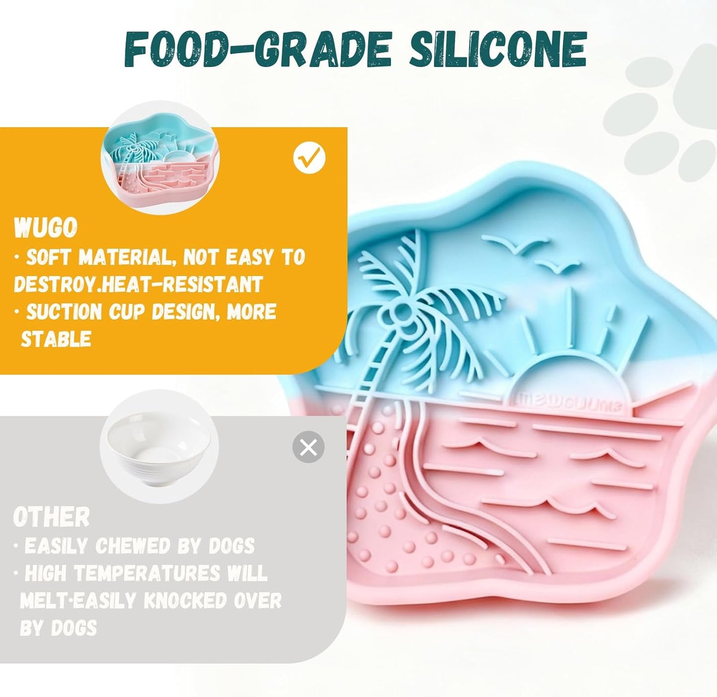 WUGO Silicone Slow Lick Mat Silicone Slow Feeder Dog Bowls for Dogs and Cats with Suction Cups Dog Puppy Lick Mat Pat Dog Toys to Keep Them Busy