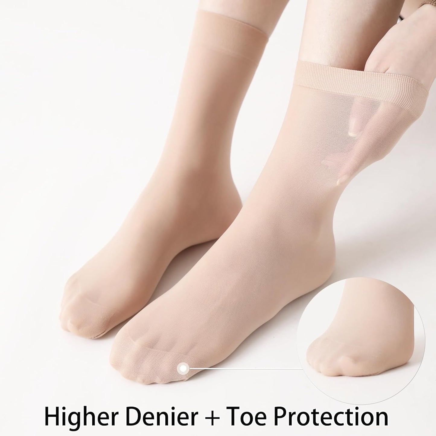 Women's 10-24 Pairs (in Gift Box) Ankle High Sheer Nylon Socks Soft Tight Hosiery with Reinforced Toe