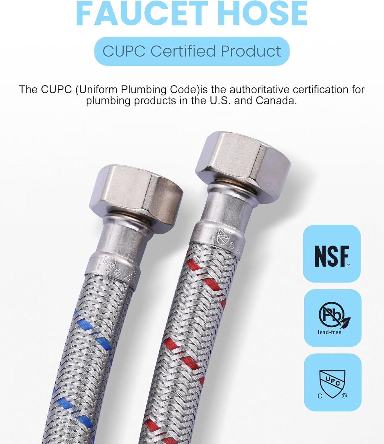 48-Inch Faucet Supply Lines: Braided Stainless Steel Flexible Faucet Hose Connector - 3/8" Compression x 1/2" FIP Water Supply Lines for Kitchen Bathroom Sink Hose Extension 2pcs