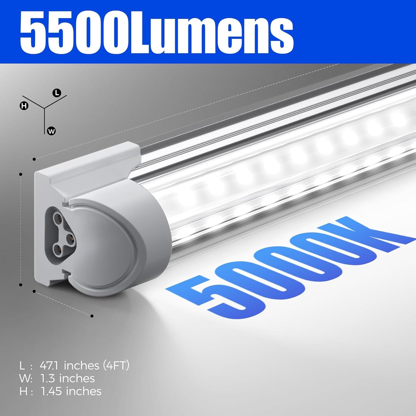 Barrina T8 LED Shop Light 4FT, 40W 5500LM 5000K, Clear Cover, Garage Lights Ceiling, V-Shape LED Light Fixture, Work Shop Lights for Garage, Warehouse, Basement, ETL Listed, 2 Packs