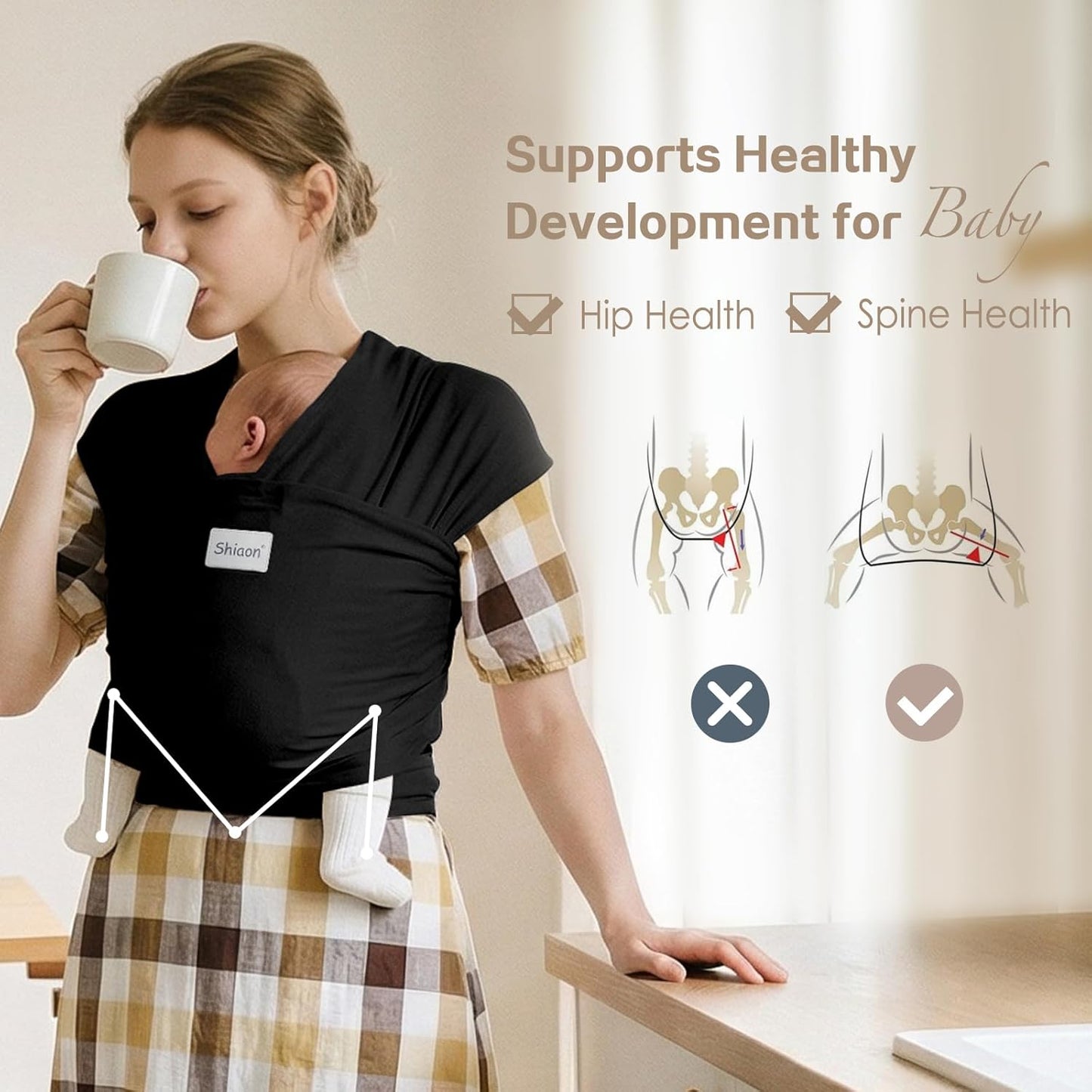 Baby Wrap Carrier, Baby Carrier Wrap Newborn(7-35lbs), Cotton Baby Sling Carriers Wearing Wrap Hands Free, Cozy Newborn Wrap One Size Fits All, Black