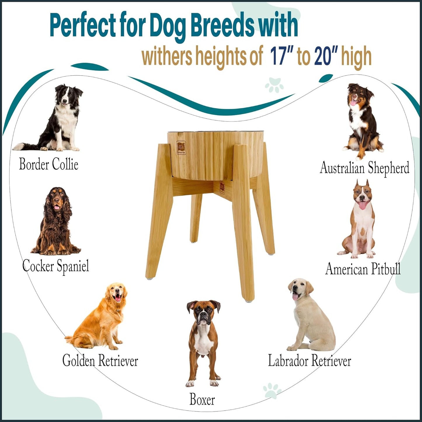 Elevated Dog Bowl with Slow Feeder Insert - (12-inch High) Ideal for Large Dogs - Suitable for Wet or Dry Dog Foods, Stainless Steel and Bamboo