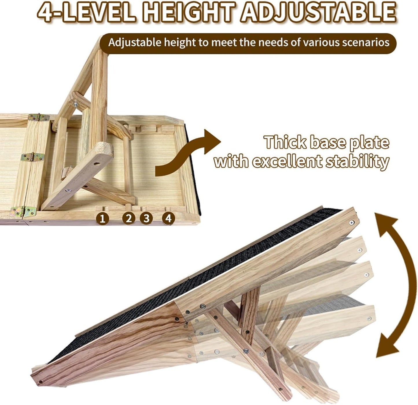 Pet Ramp - Adjustable Foldable Wooden Ramp for Dogs and Cats to Climb Beds, Sofas, and Vehicles, Non Slip with Comfortable Incline Space Saving Foldable Design Safe Indoor SUV Furniture Access