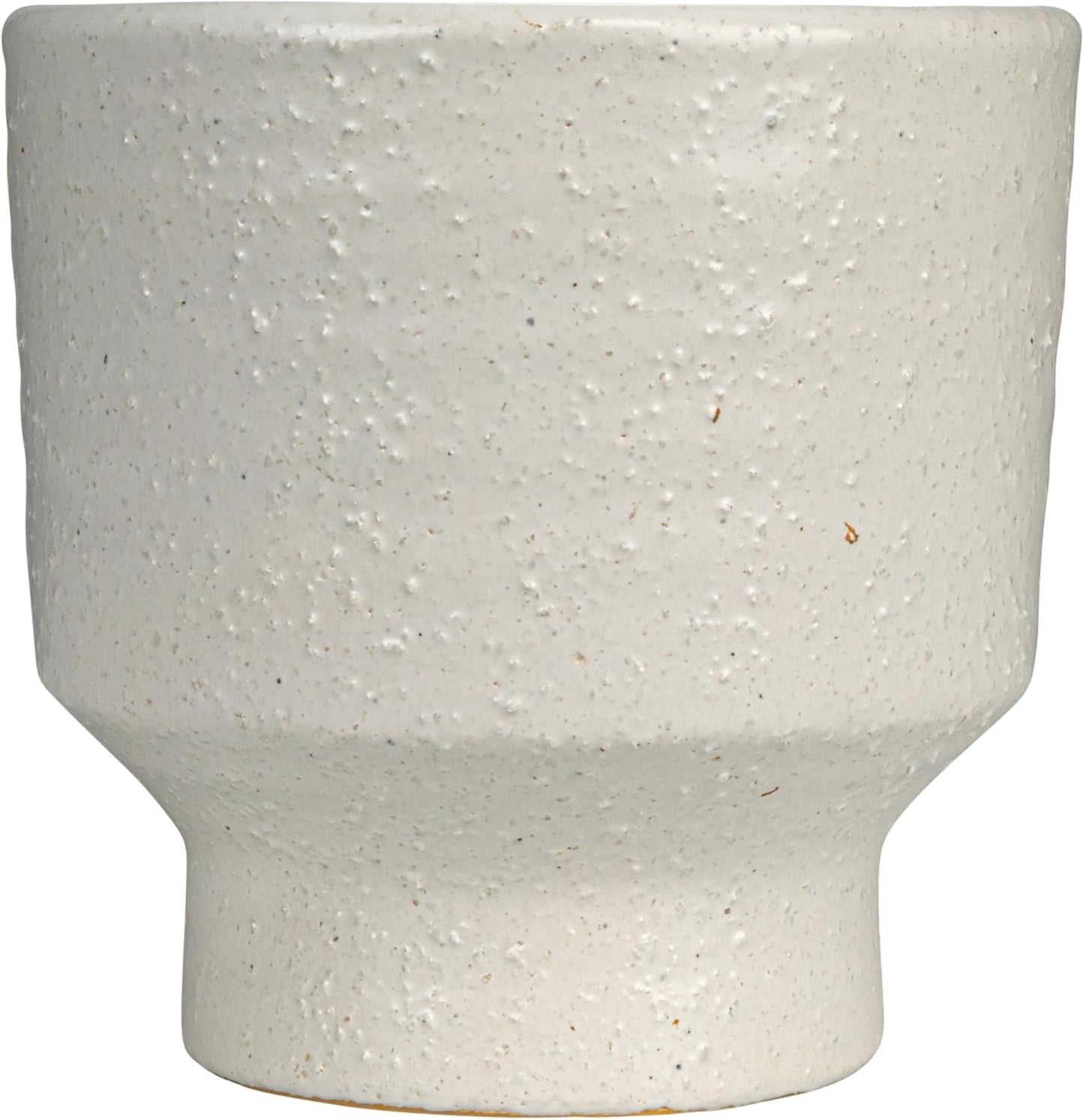 Creative Co-Op Stoneware Footed Planter with Flower, Reactive Glaze, White and Mustard