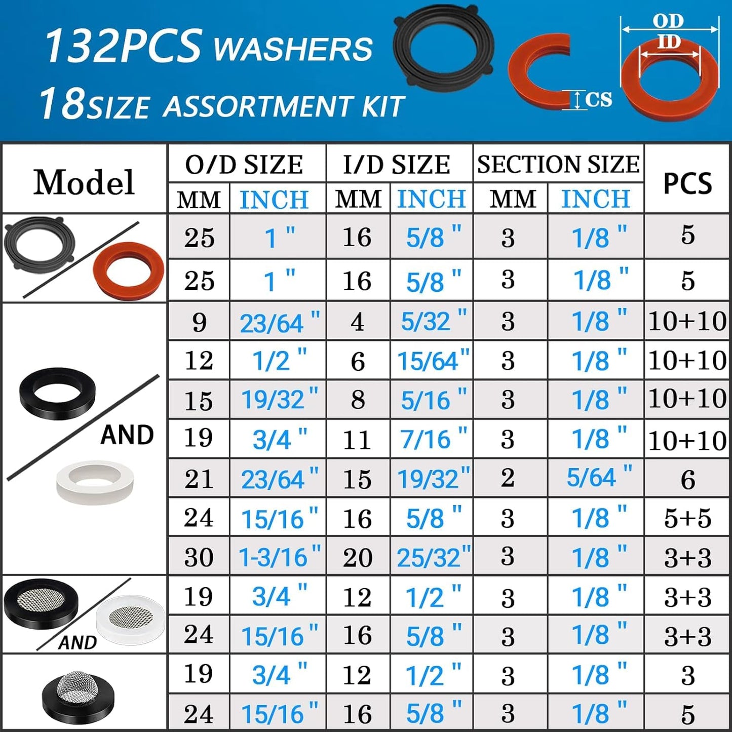 1000 Pcs 18 Size O Ring Kit+18 Size Rubber Washers Assortment Kit for Plumbing Faucet Water Pipe Garden Hose Washers Shower Heads Gasket Repair and Air or Gas Connections