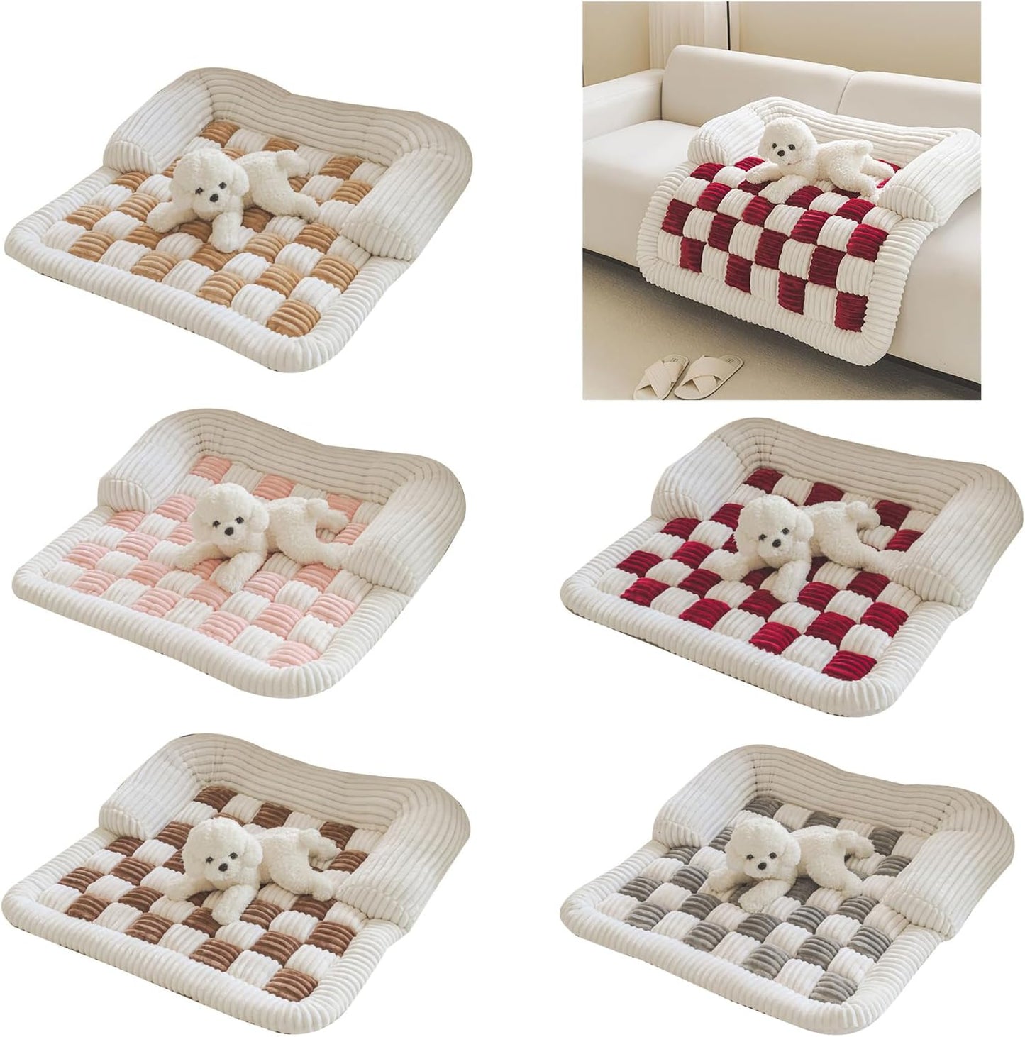 Comfortable Dog Couch Bed with Eggs Shape Foam Side Pillows Removable Covers Nonslip Pet Bedding for Winter Small Sofa Bed