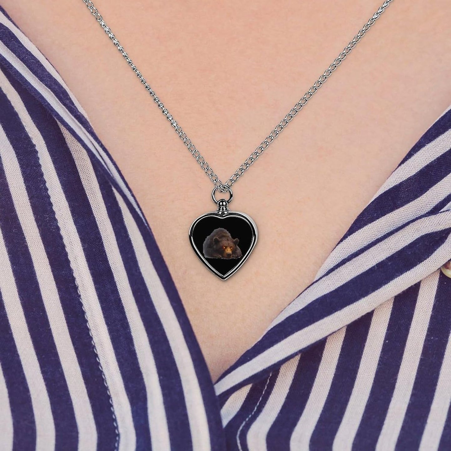 Bear with Glowing Eyes Urn Necklaces for Ashes Heart Dog Keepsake Pendant Cat Cremation Jewelry
