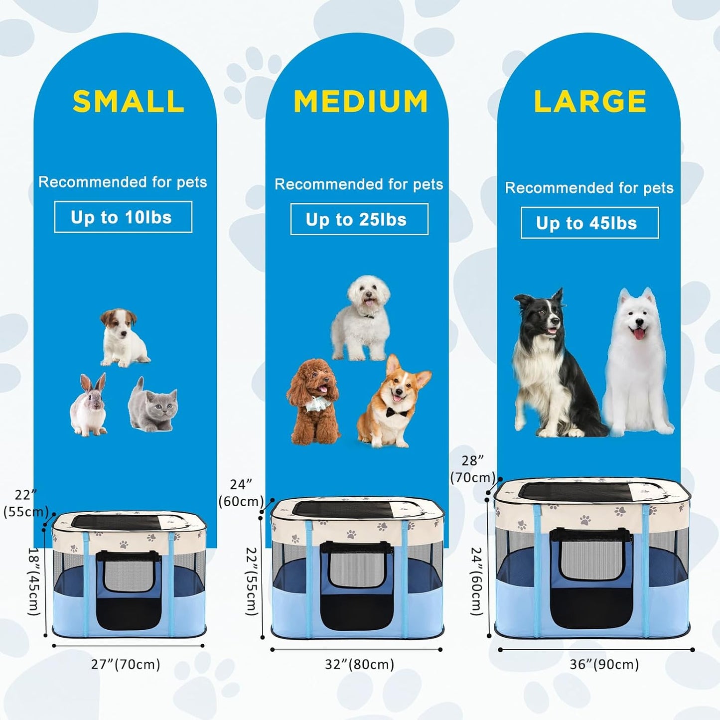 Avont Portable Dog Cat Playpen, Foldable Pop Up Pet Play Pen Travel Crate with Floor and Mesh Door Top for Indoor Outdoor Collapsible Tent Cage -L, Blue