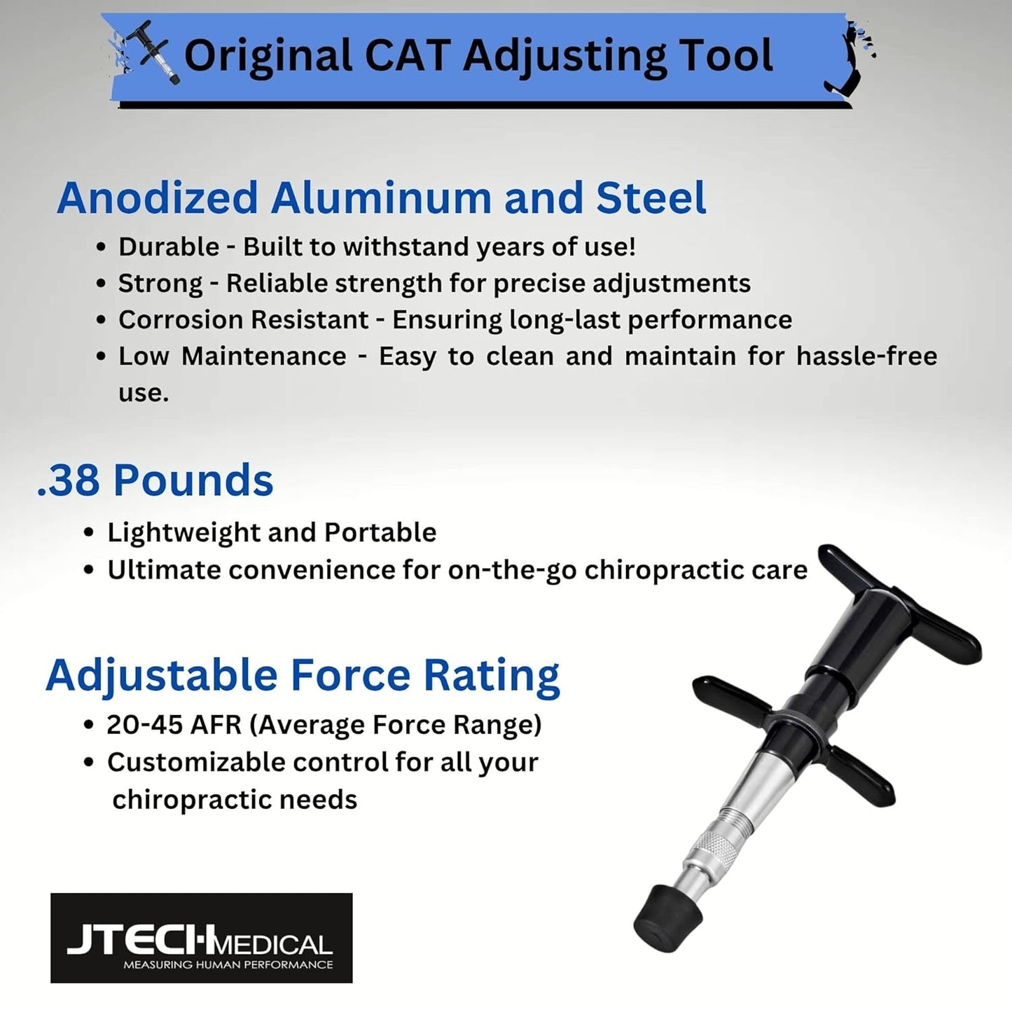 JTECH CAT Original Chiropractic Adjusting Tool, Handheld Spine Correction Tool and Back & Neck Massager, 20-45 lbs Max Average Force Range, Made in USA