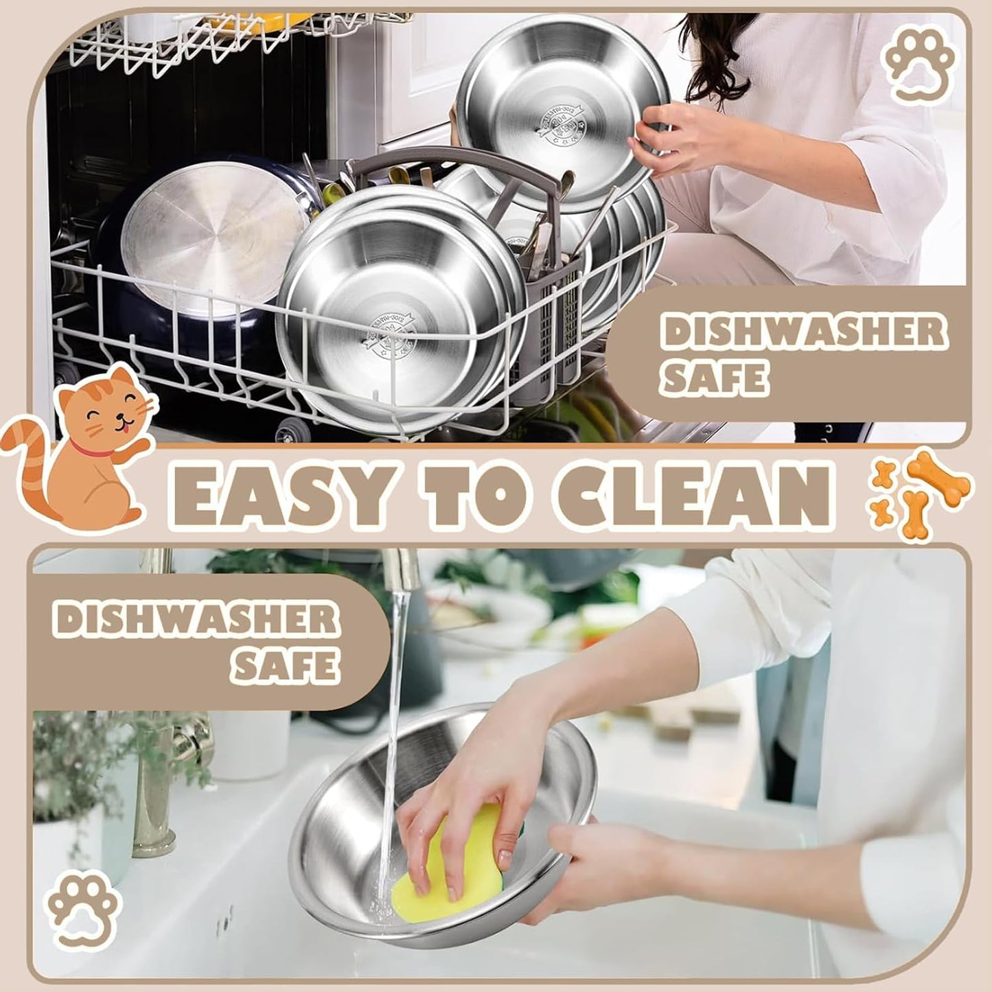 12pcs Metal Cat Bowls, 5.5in Stainless Steel, Shallow Wide Food Dishes, Relief Pet Bowls for Elevated Stand, Dishwasher Safe