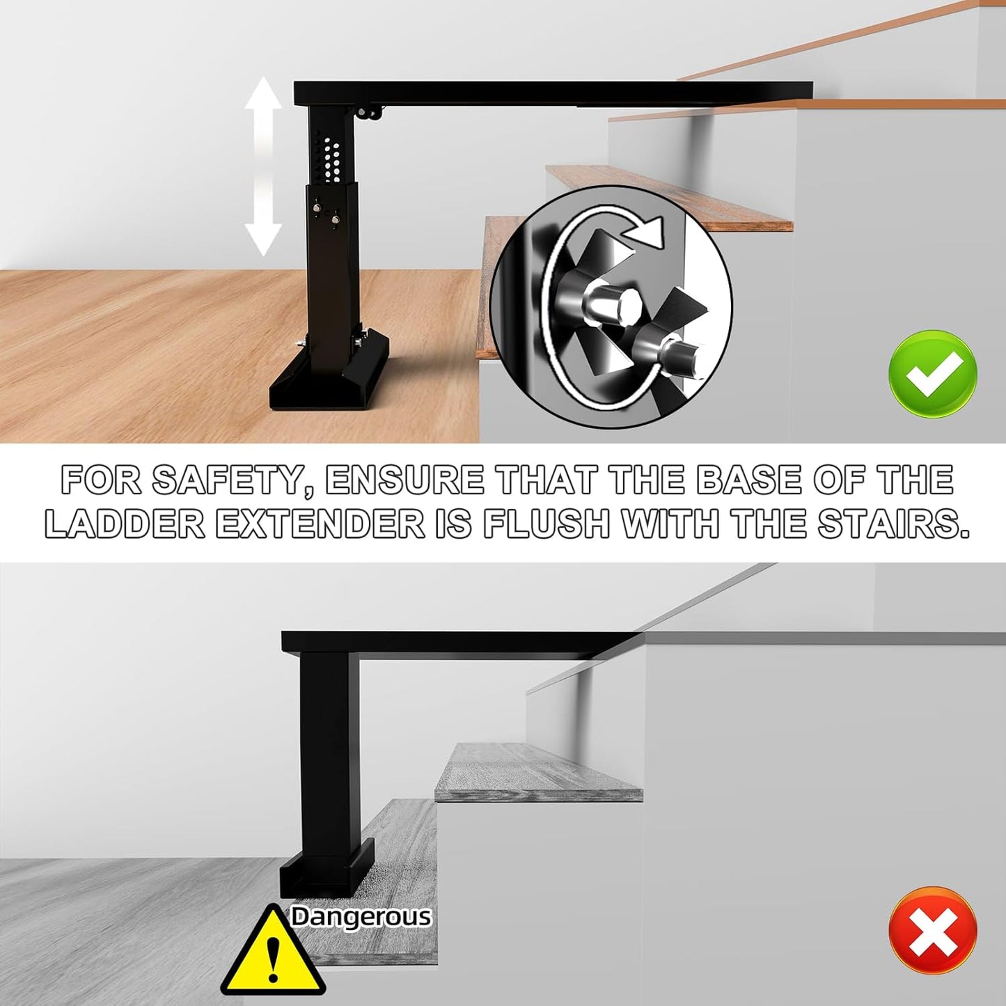 Foldable Ladder Extender for Stairs-Heavy-Duty Ladders Leveler-Adjustable 11.8-19.1" Height/Platform 23.7x7.5"/Non-Slip Mat-Ladder Extension Aide Stabilizer for Extension/Straight/Telescopic Ladders
