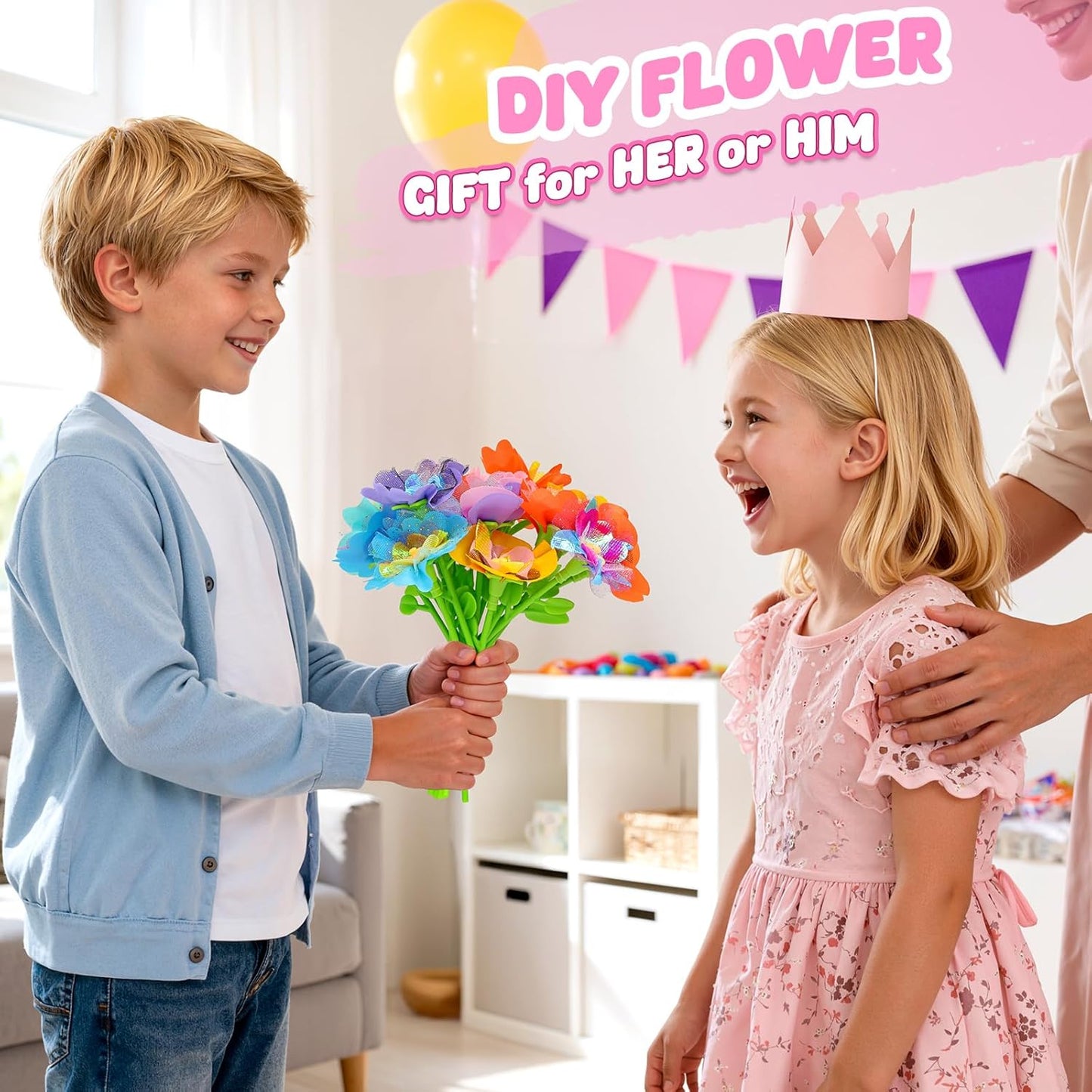 beefunni Flower Bouquet Craft Kits, DIY Arts and Crafts for Kids 4-6-8, Upgrade Colorful Flowers Toys for 4 5 6 7 8+Year Old Girl Birthday Gifts Ideas, Easter Basket Stuffers Gifts for Kids Toddler