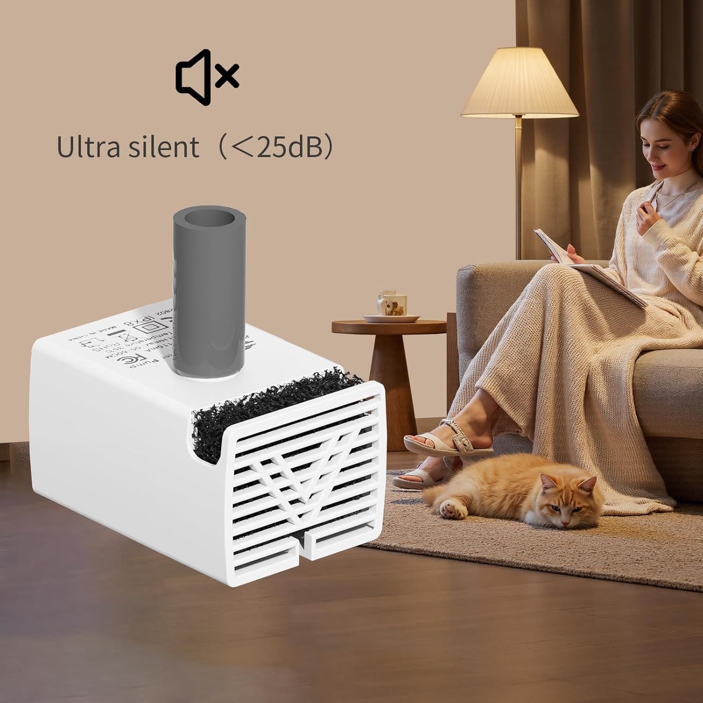 Stainless Steel Indoor Cat Fountain Pump Replacement Pump for 74oz Pet Fountain Cat Water Fountain Dog Water Dispenser Ultra Quiet Long Lifespan Water Pump, USB Cable, LED Lights